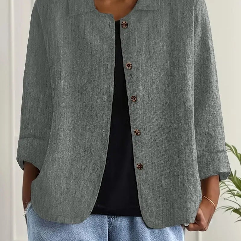 Magdalena | Hemd-Cardigan aus Baumwoll-Leinen Damen Knopfleiste Klassisch