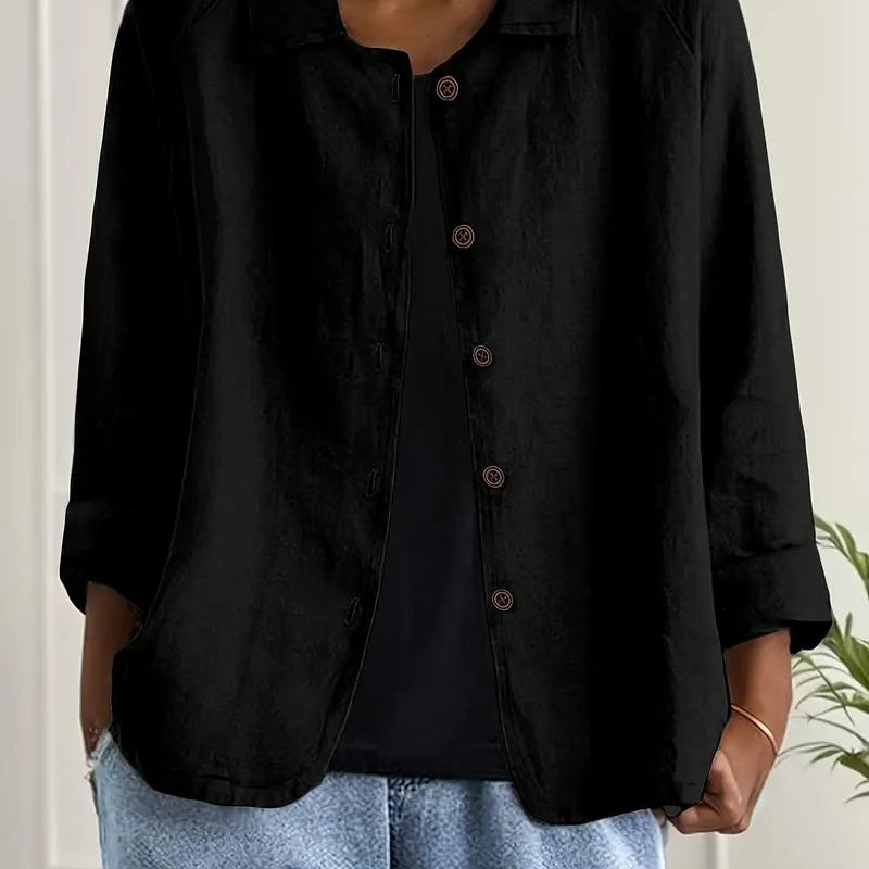 Magdalena | Hemd-Cardigan aus Baumwoll-Leinen Damen Knopfleiste Klassisch