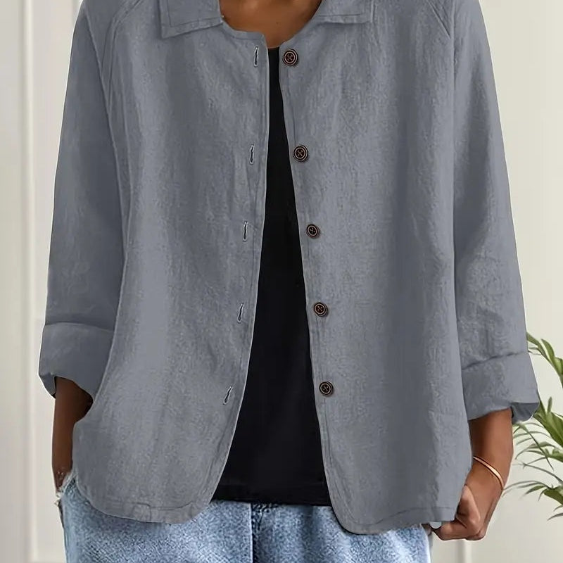 Magdalena | Hemd-Cardigan aus Baumwoll-Leinen Damen Knopfleiste Klassisch