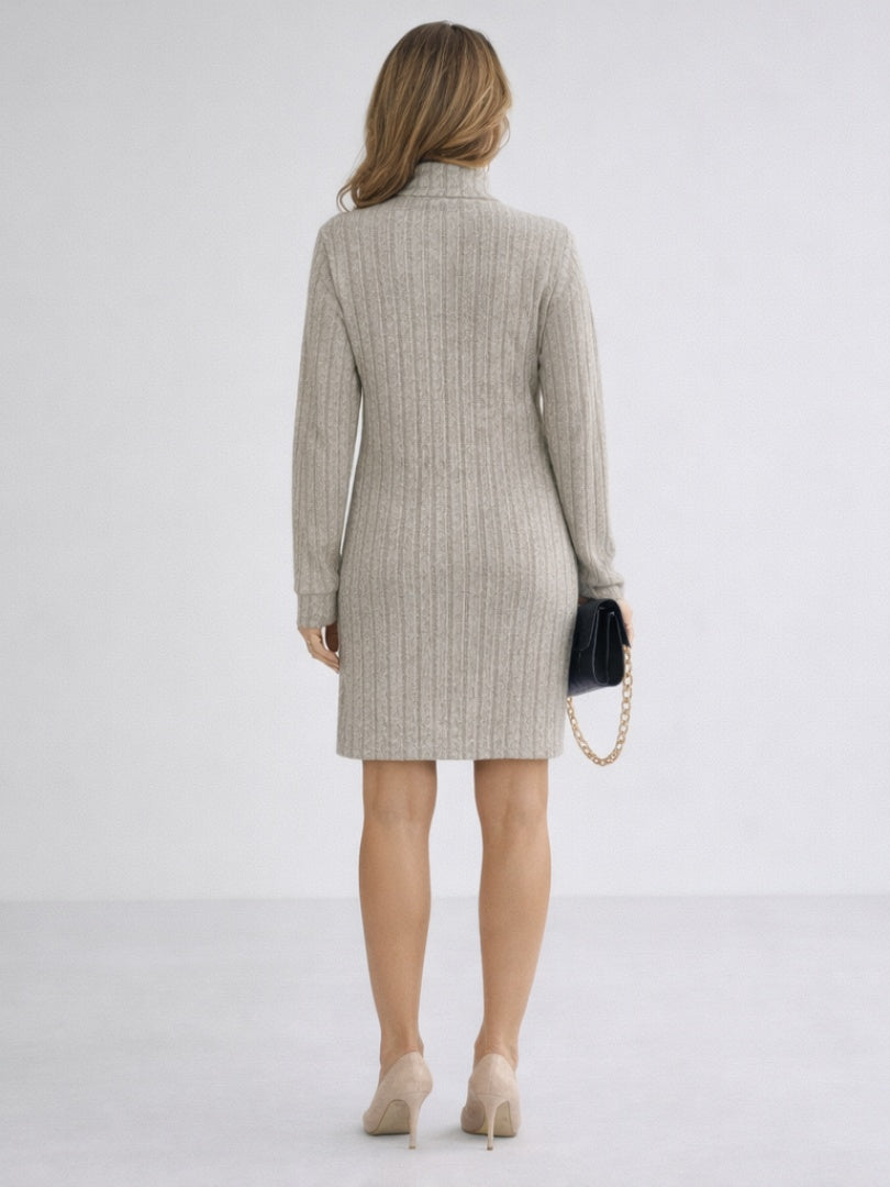 Magdalena | Strickkleid Damen Rollkragen Zopfmuster Langarm