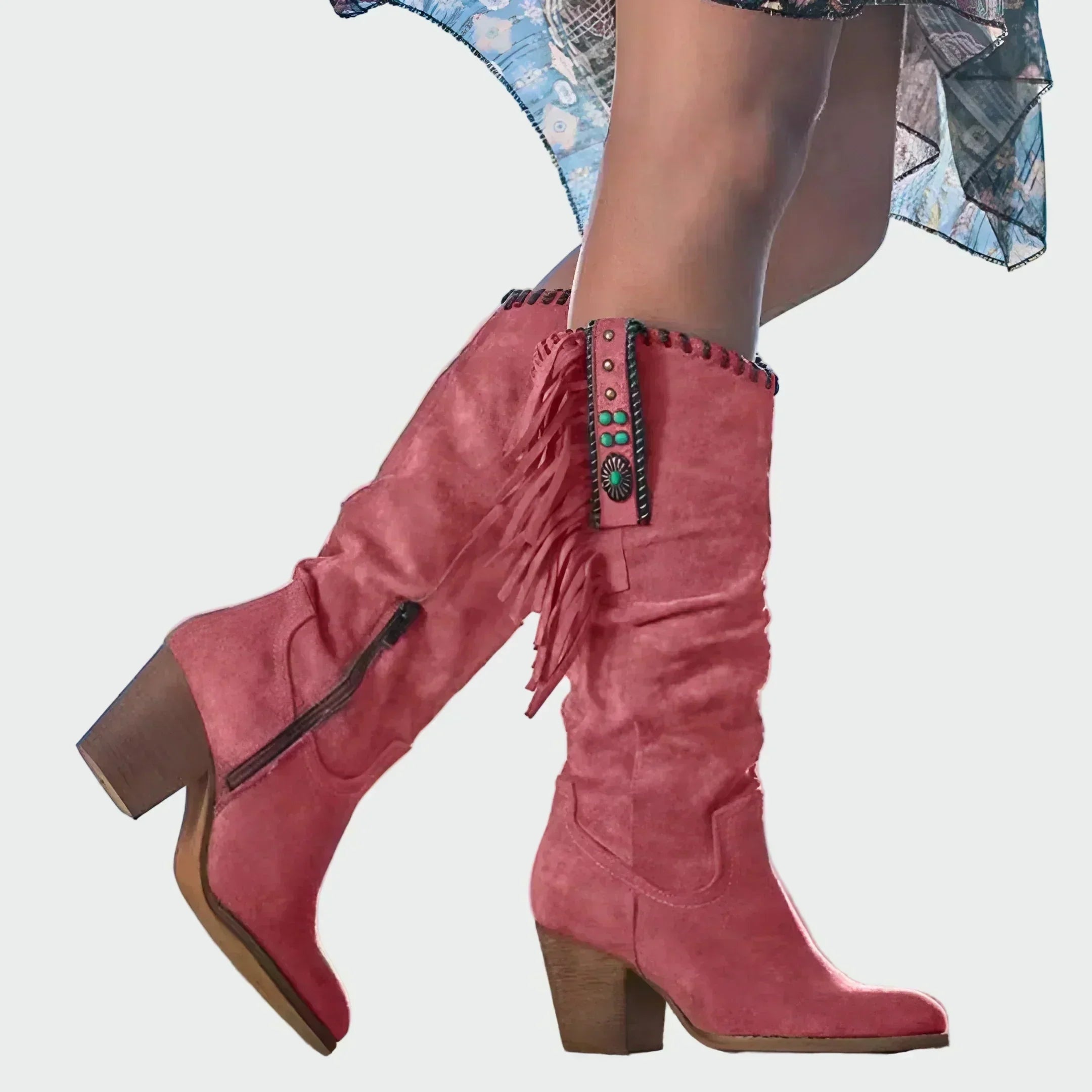 Margrit | Botas Cowboy Damen Wildleder Fransen Knieho