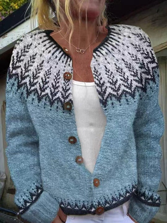 Margrit | Strickjacke Damen Norwegermuster Knöpfe