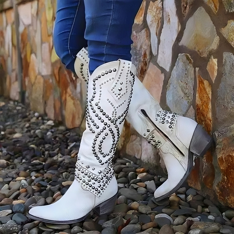 Marie | Cowboy Stiefel Damen Kniehoch Nieten