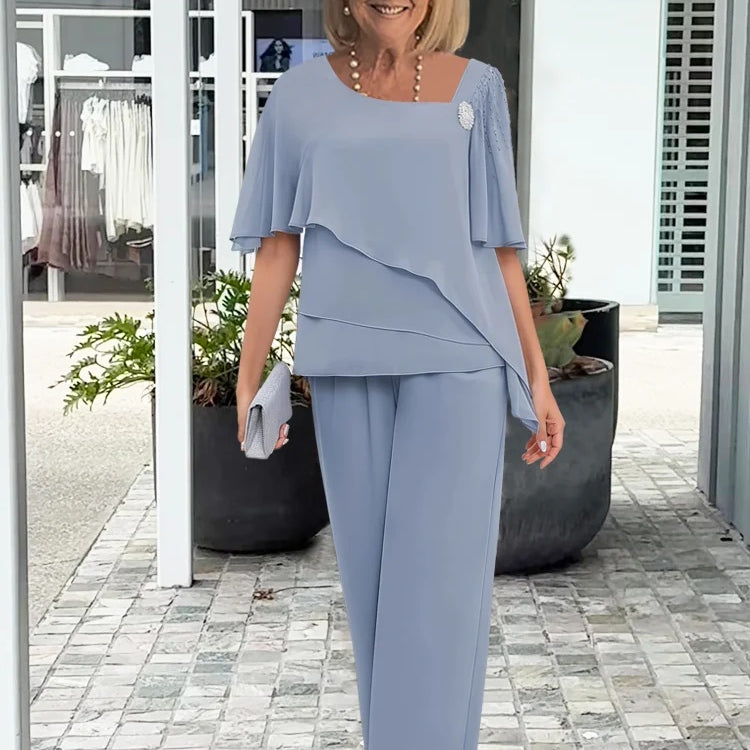 Marie | Elegantes Chiffon Set Damen Weites Bein Asymmetrisch