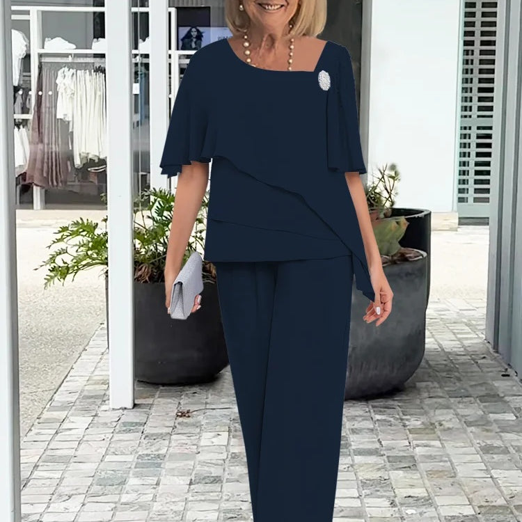 Marie | Elegantes Chiffon Set Damen Weites Bein Asymmetrisch