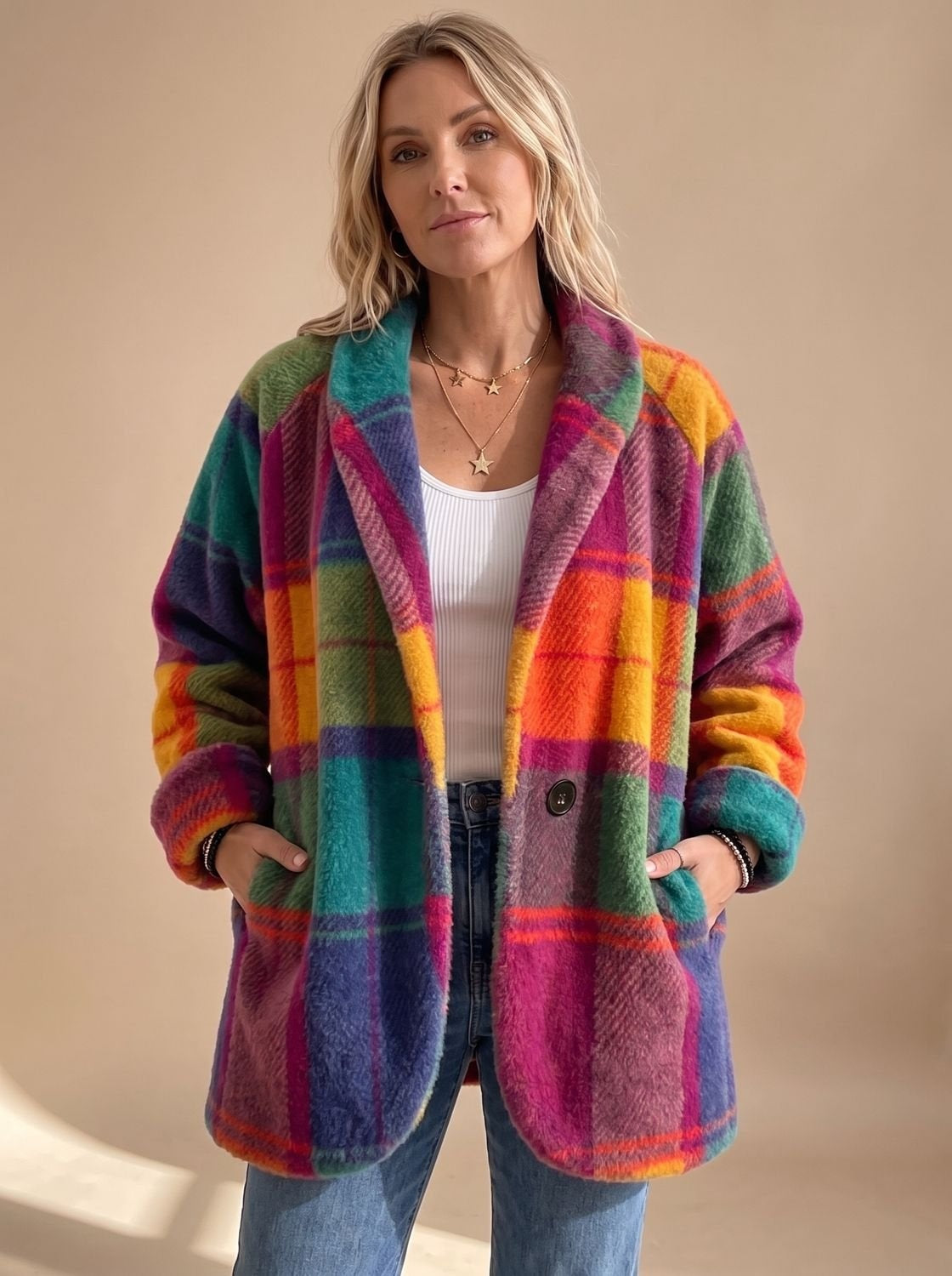Marie | Karierter Fleece-Mantel Damen Oversize Weich