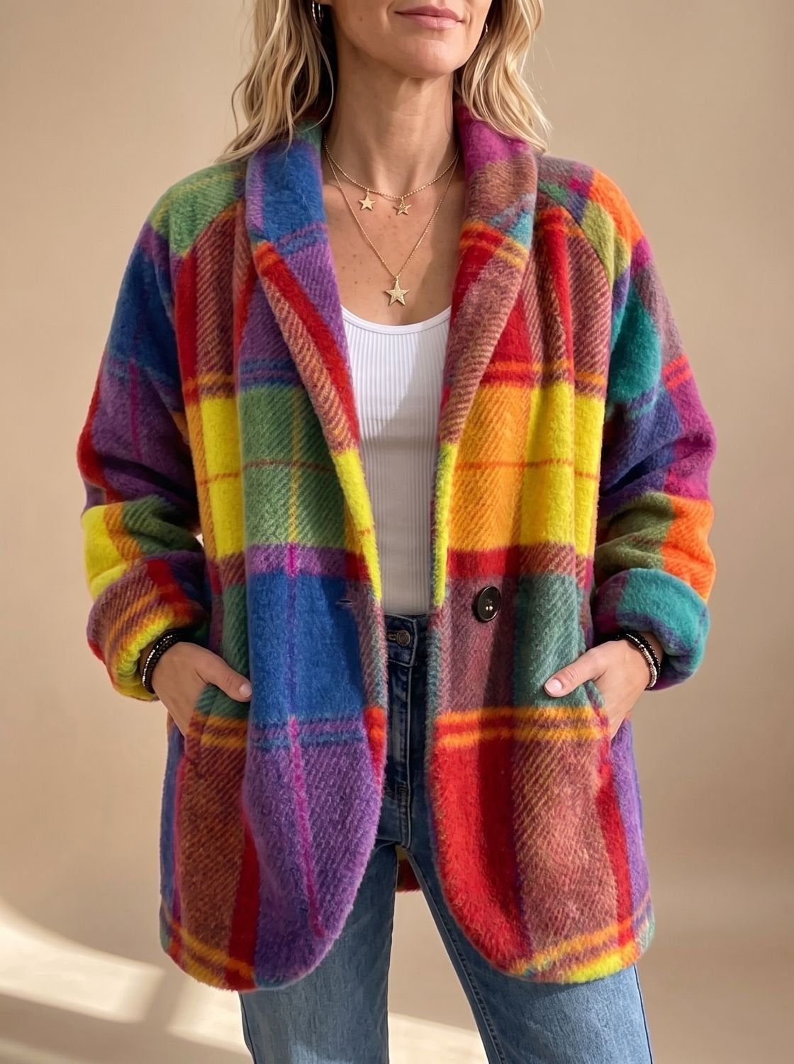 Marie | Karierter Fleece-Mantel Damen Oversize Weich