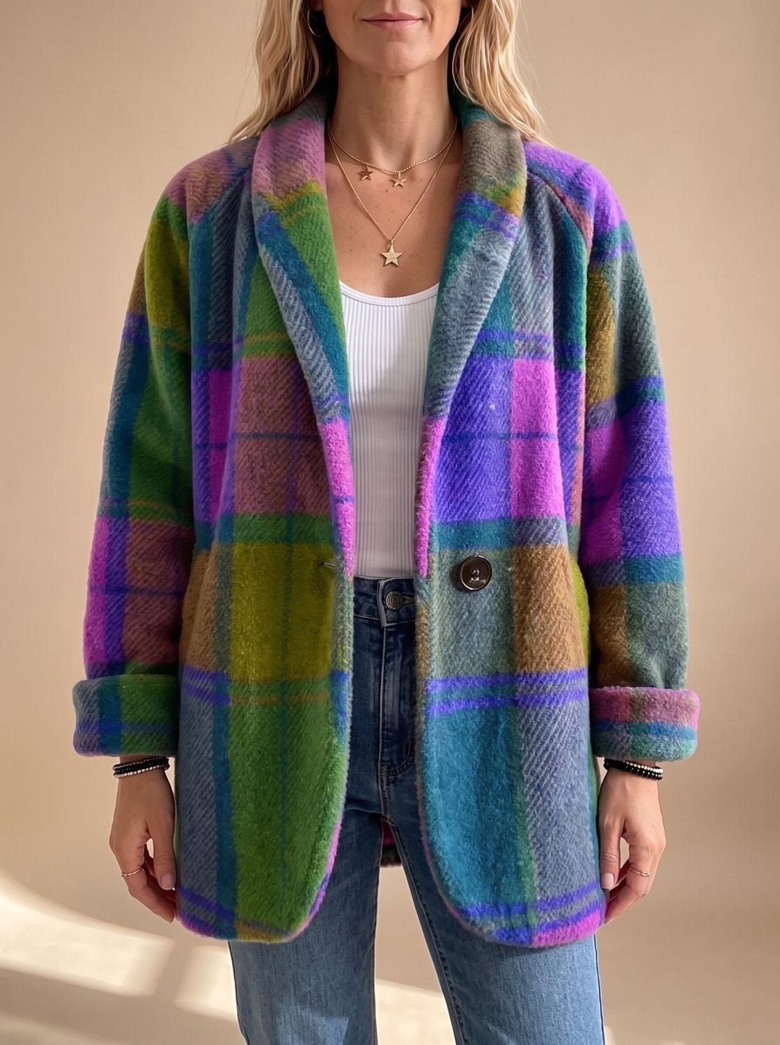 Marie | Karierter Fleece-Mantel Damen Oversize Weich