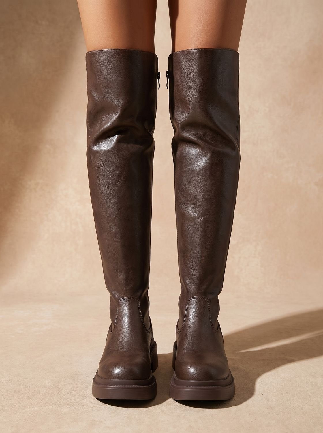 Marlene | Over-Knee Stiefel Damen Kunstleder Plateausohle Reissverschluss