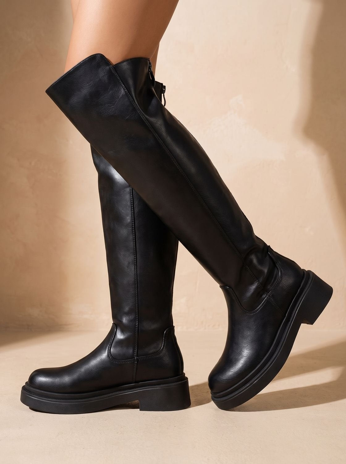 Marlene | Over-Knee Stiefel Damen Kunstleder Plateausohle Reissverschluss