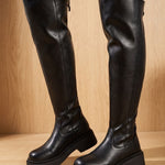 Marlene | Over-Knee Stiefel Damen Kunstleder Plateausohle Reissverschluss
