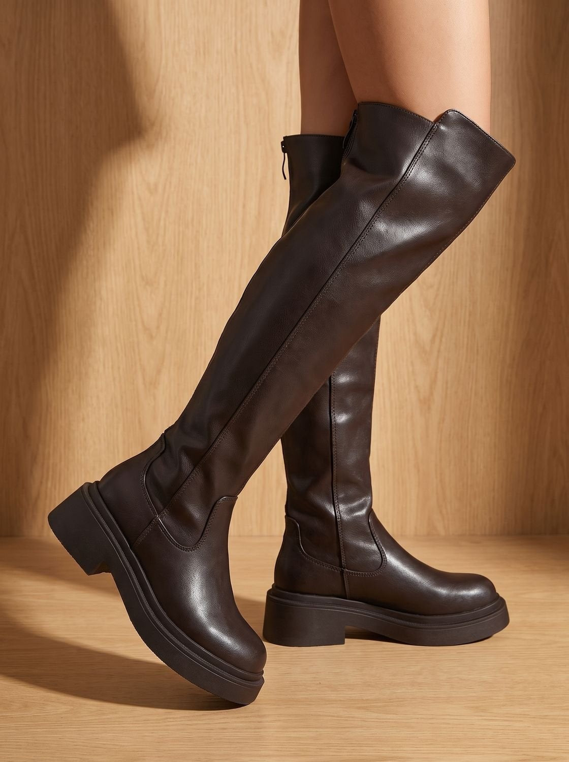 Marlene | Over-Knee Stiefel Damen Kunstleder Plateausohle Reissverschluss