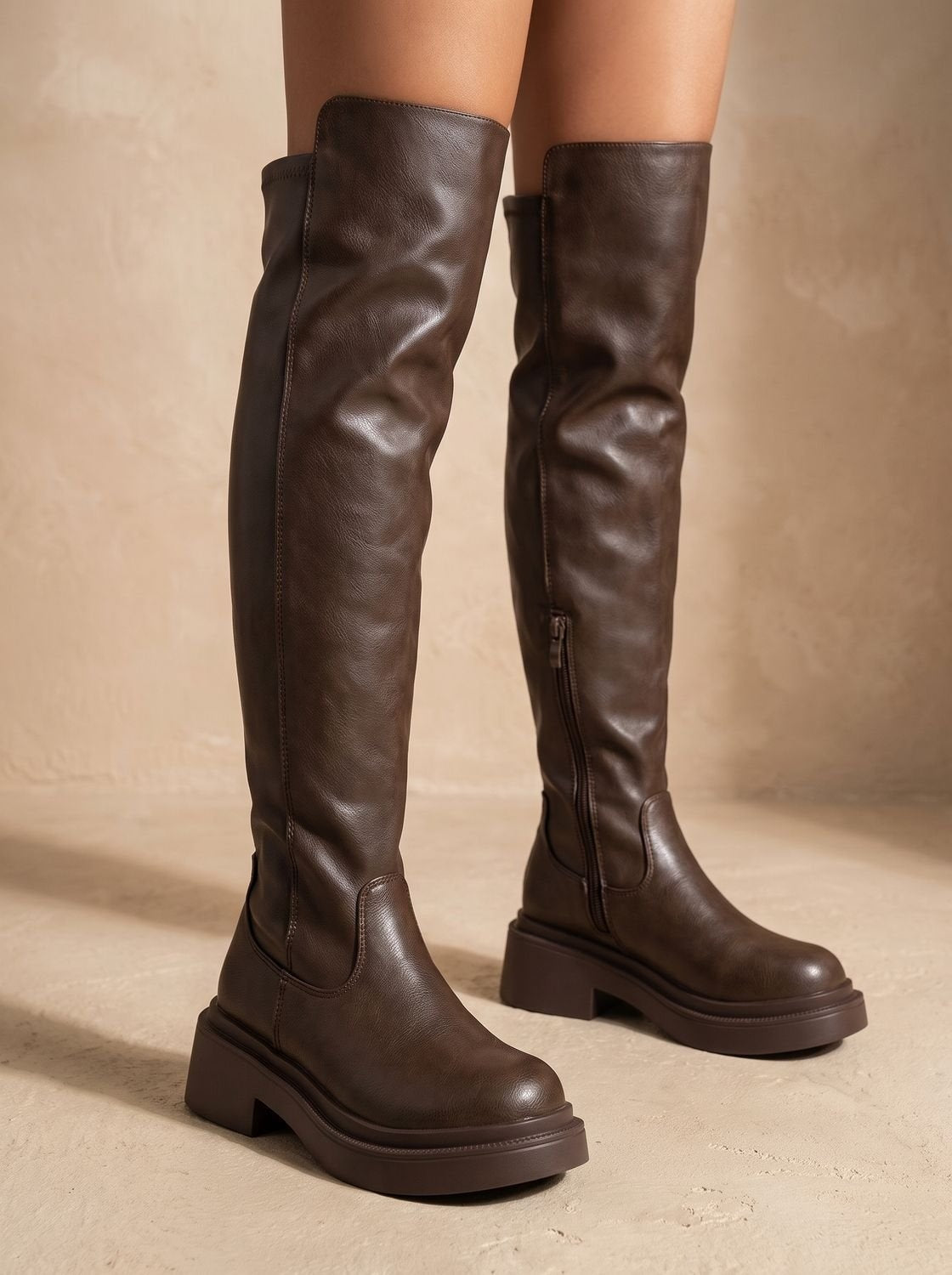 Marlene | Over-Knee Stiefel Damen Kunstleder Plateausohle Reissverschluss