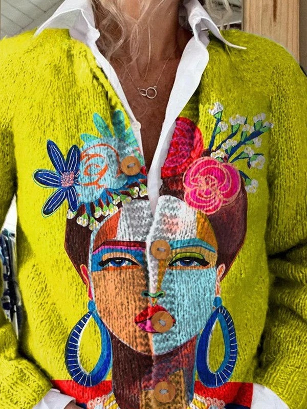 Marlene | Strickjacke mit Blumenmuster Damen Knopfleiste Vintage