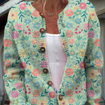 Marlene | Strickjacke mit Blumenmuster Damen Knopfleiste Vintage