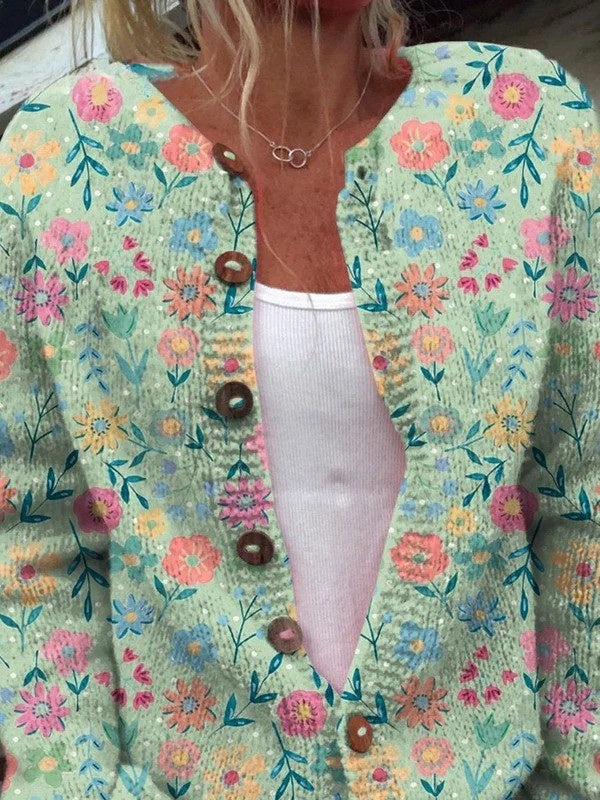 Marlene | Strickjacke mit Blumenmuster Damen Knopfleiste Vintage