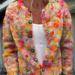 Marlene | Strickjacke mit Blumenmuster Damen Knopfleiste Vintage