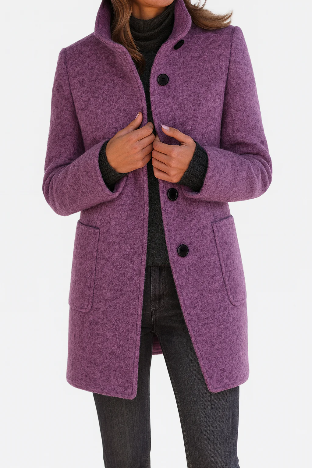 Marlene | Wollmantel Damen Eleganter Knopfverschluss Stehkragen