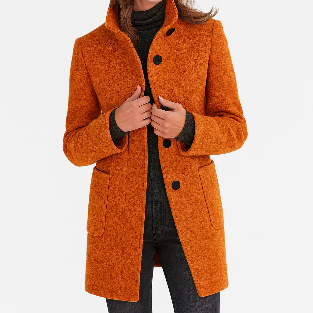 Marlene | Wollmantel Damen Eleganter Knopfverschluss Stehkragen