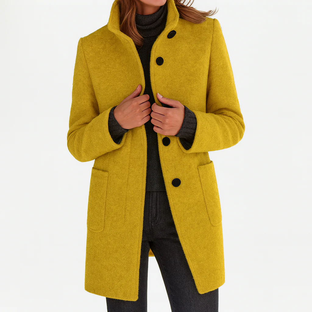 Marlene | Wollmantel Damen Eleganter Knopfverschluss Stehkragen