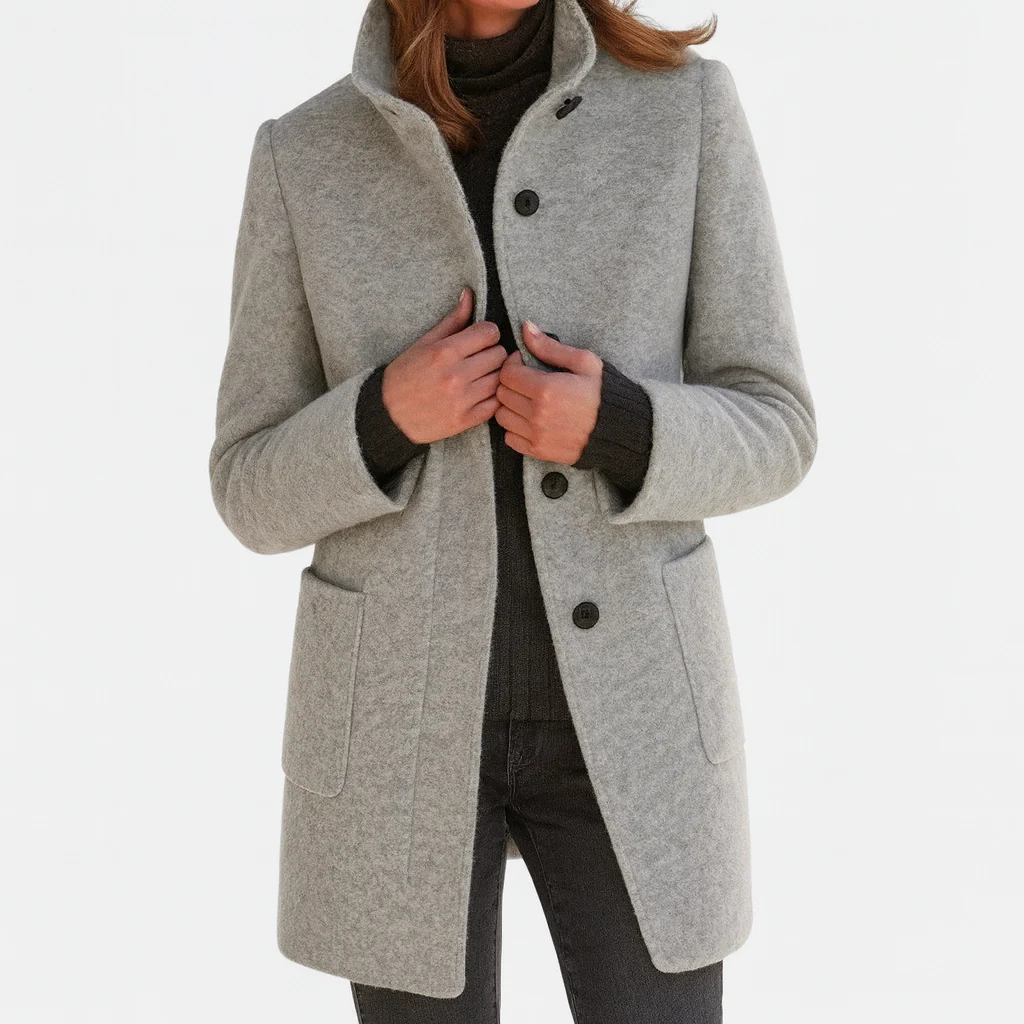 Marlene | Wollmantel Damen Eleganter Knopfverschluss Stehkragen