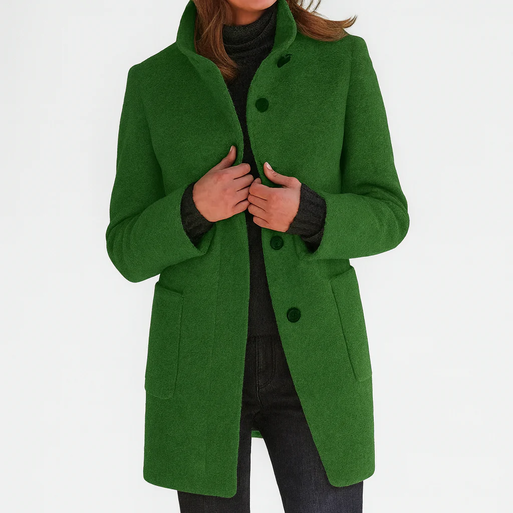 Marlene | Wollmantel Damen Eleganter Knopfverschluss Stehkragen