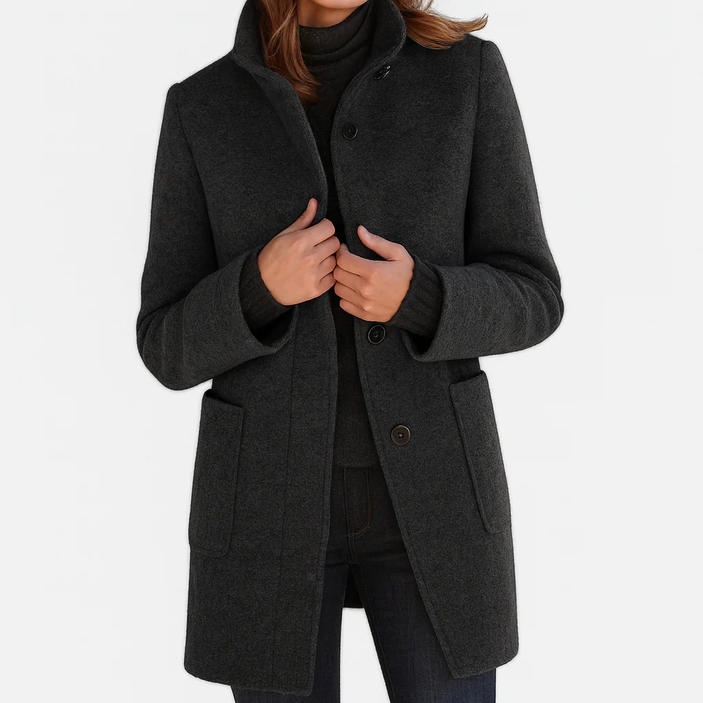 Marlene | Wollmantel Damen Eleganter Knopfverschluss Stehkragen