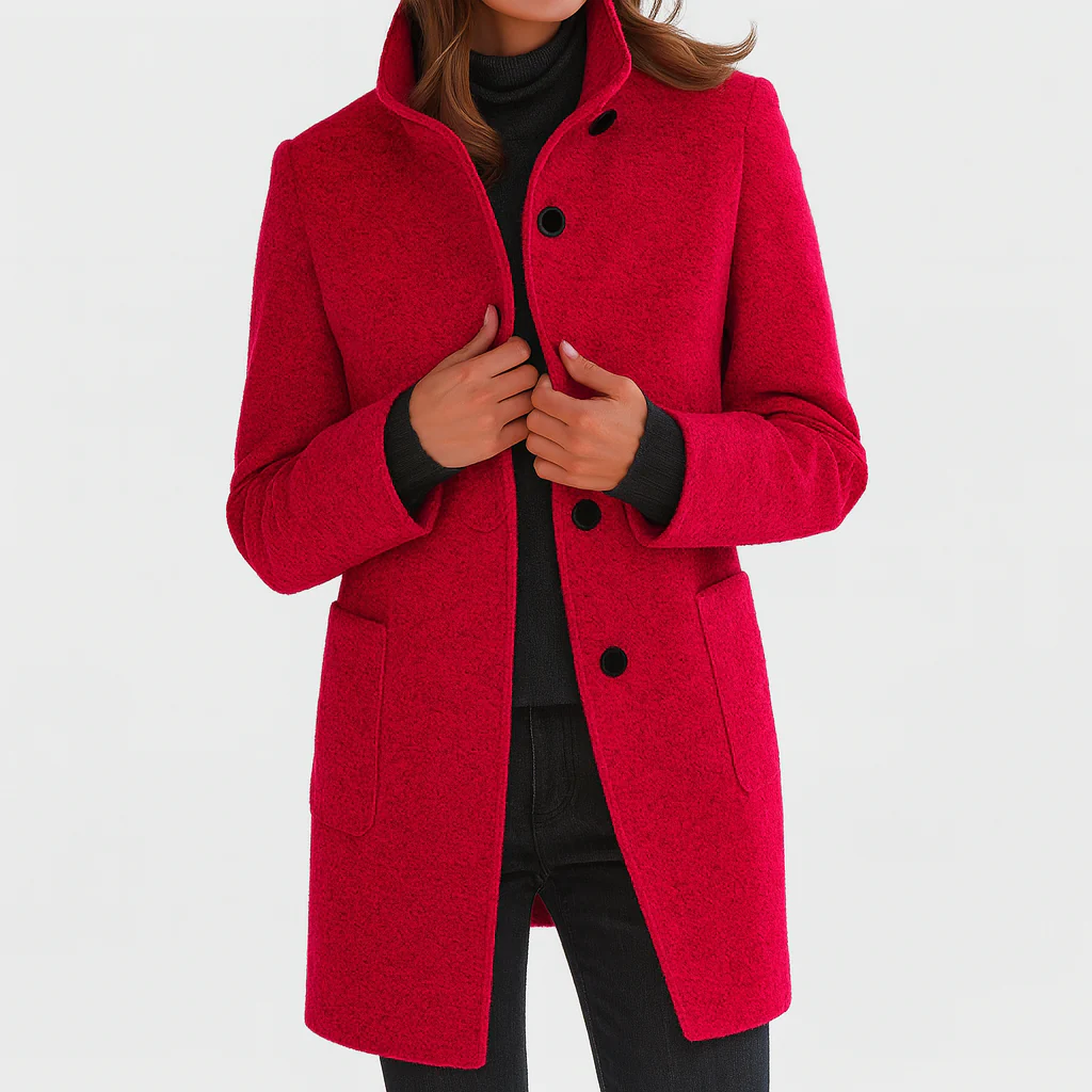 Marlene | Wollmantel Damen Eleganter Knopfverschluss Stehkragen