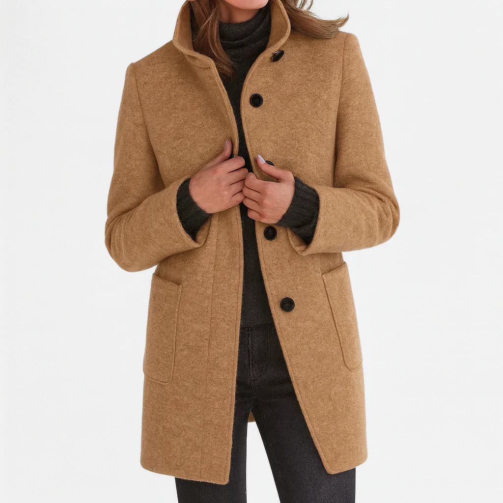 Marlene | Wollmantel Damen Eleganter Knopfverschluss Stehkragen
