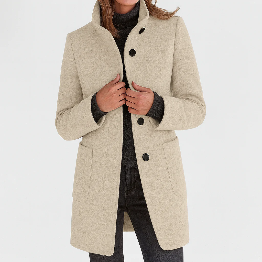 Marlene | Wollmantel Damen Eleganter Knopfverschluss Stehkragen