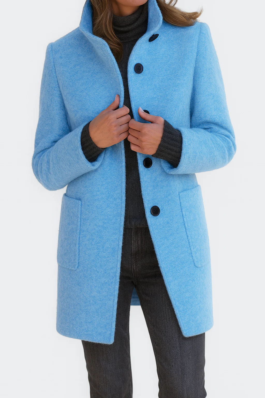 Marlene | Wollmantel Damen Eleganter Knopfverschluss Stehkragen
