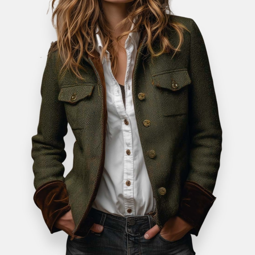 Marlies | Tweed Jacke Damen Fischgrat Strukturiert Knöpfe