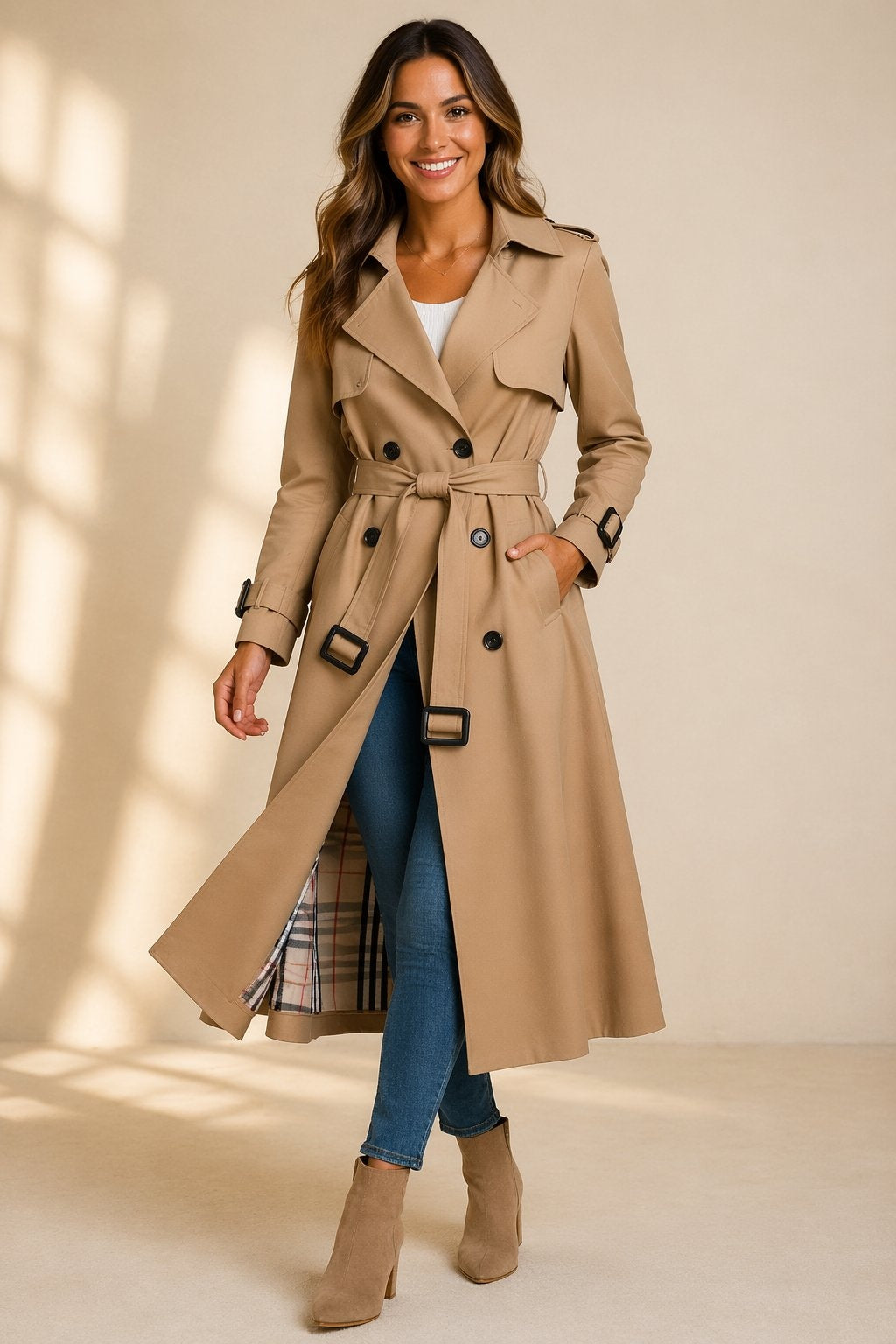 Márta | Trenchcoat Hosszú Női Kétgombos Övvel