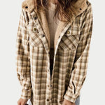 Mathilda | Jacke Fleece Damen Kariert mit Kapuze Sherpa