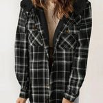Mathilda | Jacke Fleece Damen Kariert mit Kapuze Sherpa