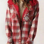 Mathilda | Jacke Fleece Damen Kariert mit Kapuze Sherpa