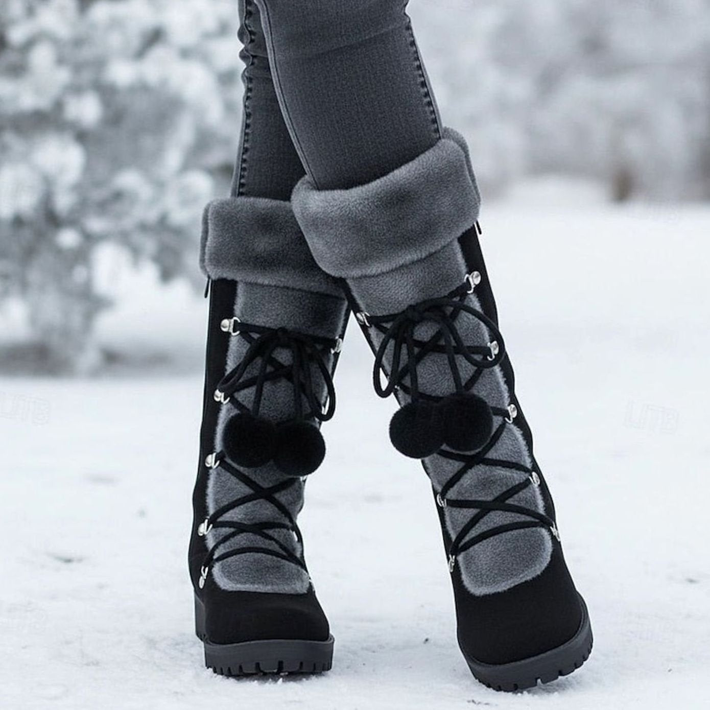 Mathilda | Schneestiefel Damen Fellbesatz Schnürung Wadenhoch