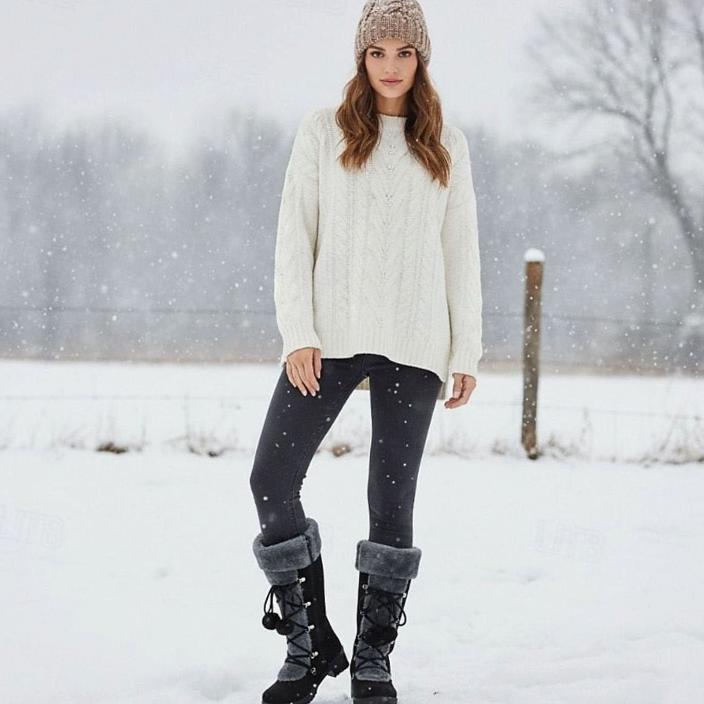 Mathilda | Schneestiefel Damen Fellbesatz Schnürung Wadenhoch