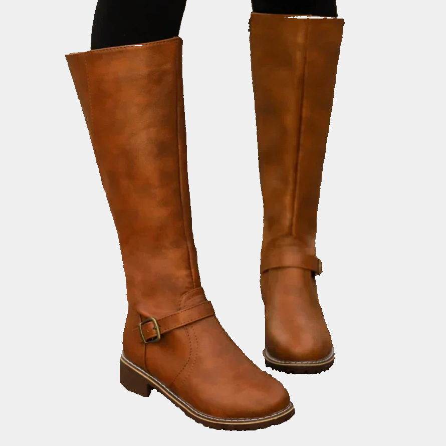 Mathilda | Stiefel Damen Kniehohe Leder-Optik Schnalle