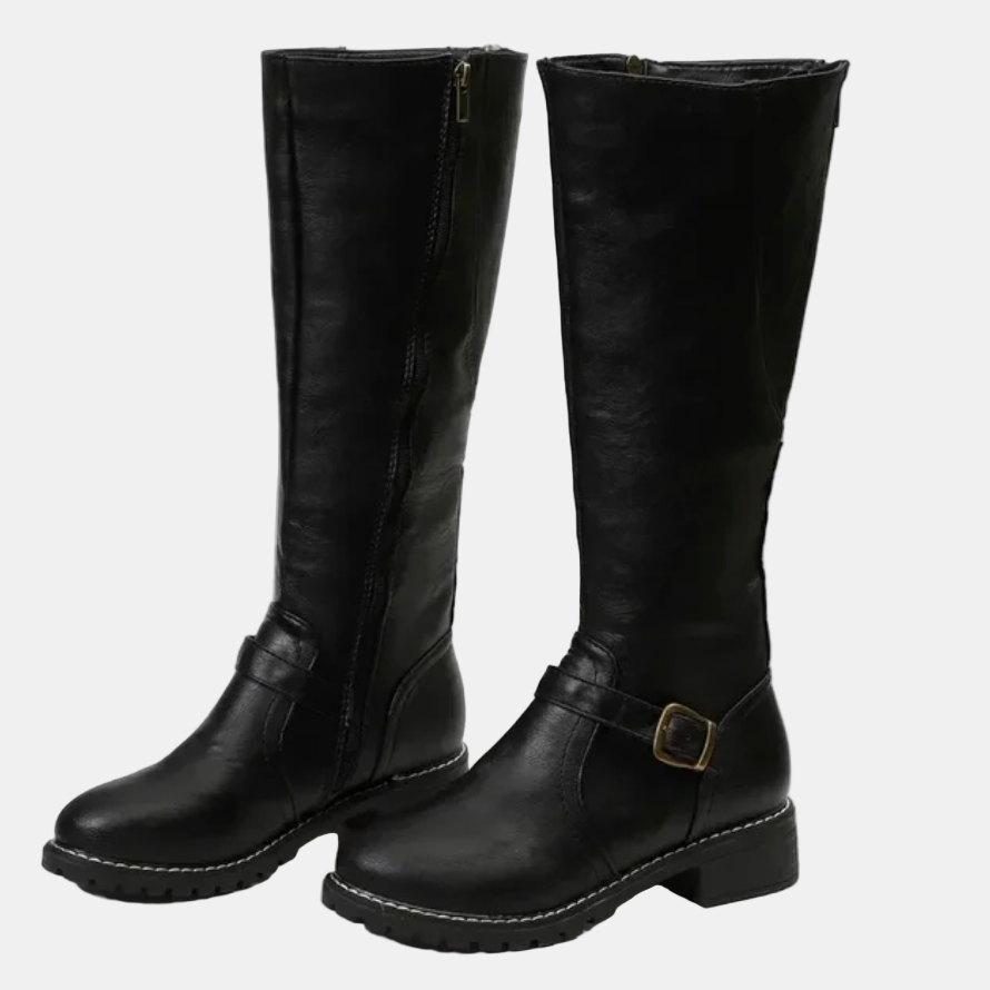 Mathilda | Stiefel Damen Kniehohe Leder-Optik Schnalle