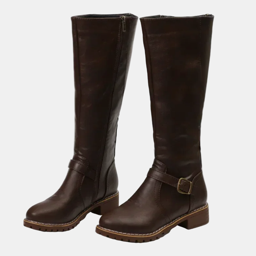 Mathilda | Stiefel Damen Kniehohe Leder-Optik Schnalle