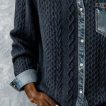 Melinda | Kötött Blúz Női Denim Patchwork Hosszú Ujjú Gombos