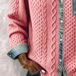 Melinda | Kötött Blúz Női Denim Patchwork Hosszú Ujjú Gombos
