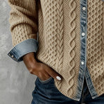 Melinda | Kötött Blúz Női Denim Patchwork Hosszú Ujjú Gombos