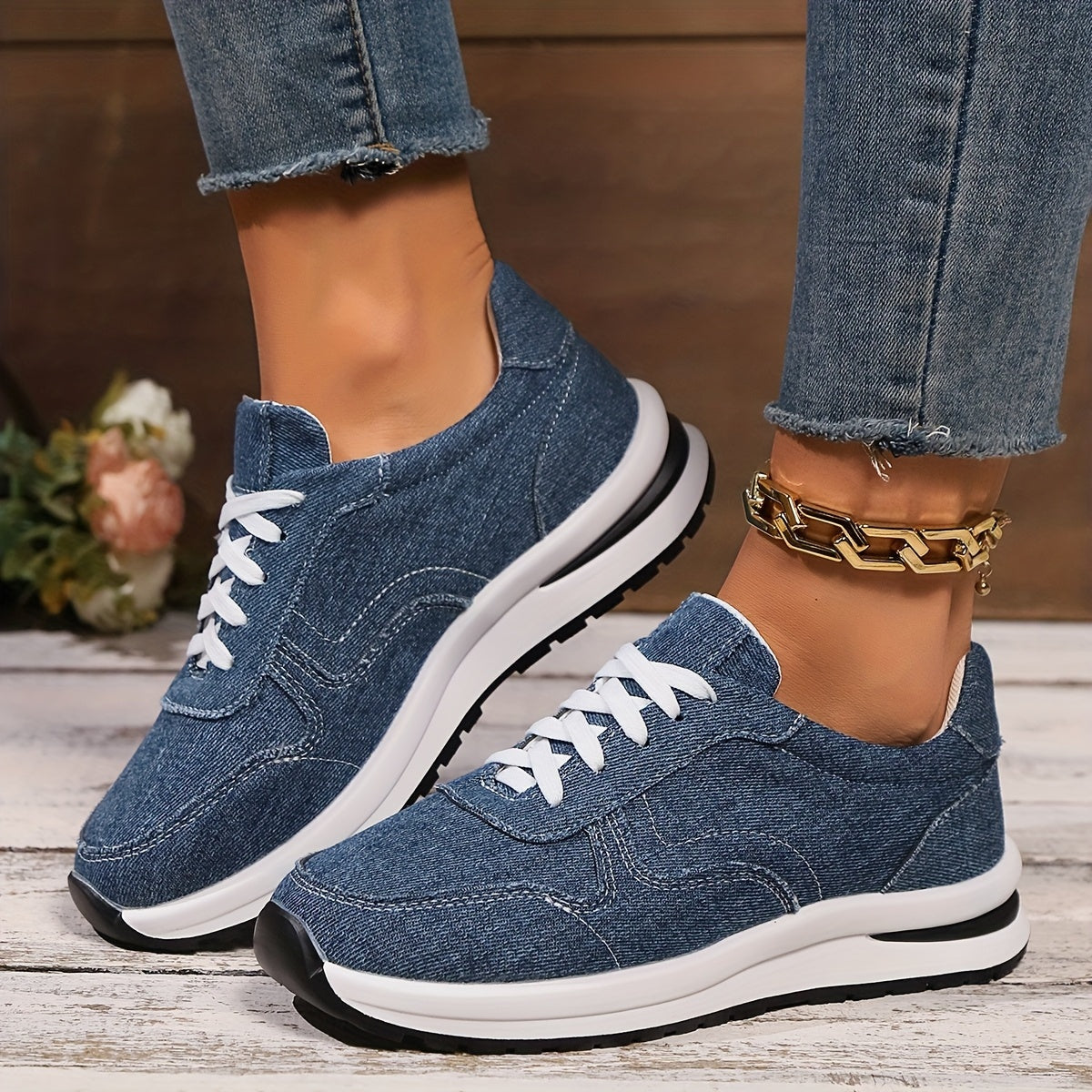 Melinda | Sportcipő Női Denim Fűzős Platformos