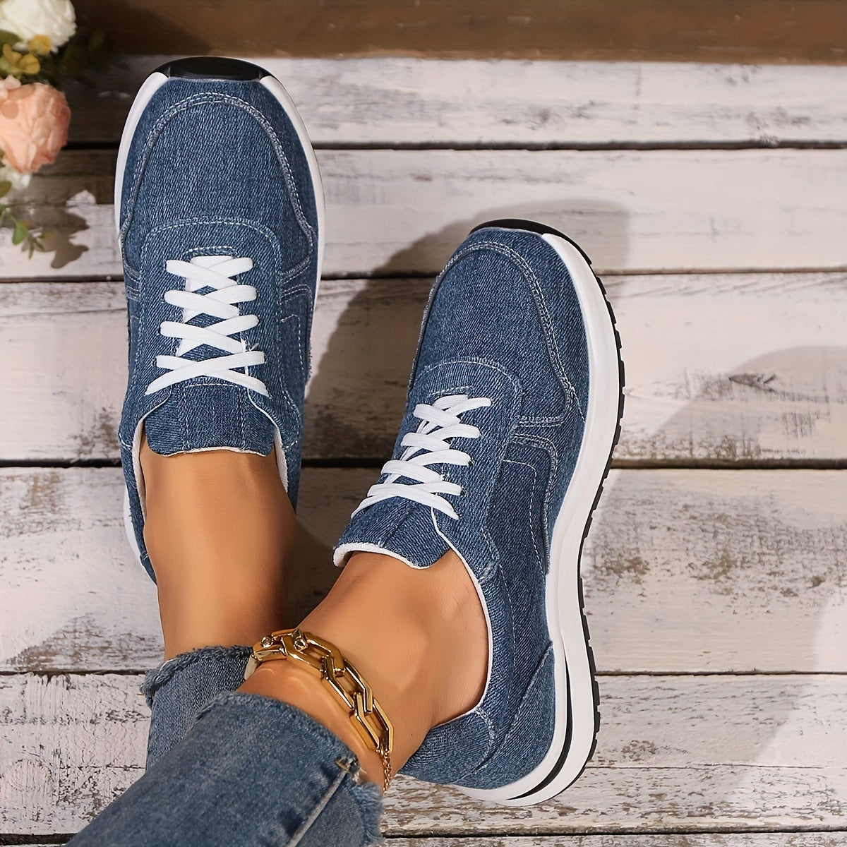 Melinda | Sportcipő Női Denim Fűzős Platformos