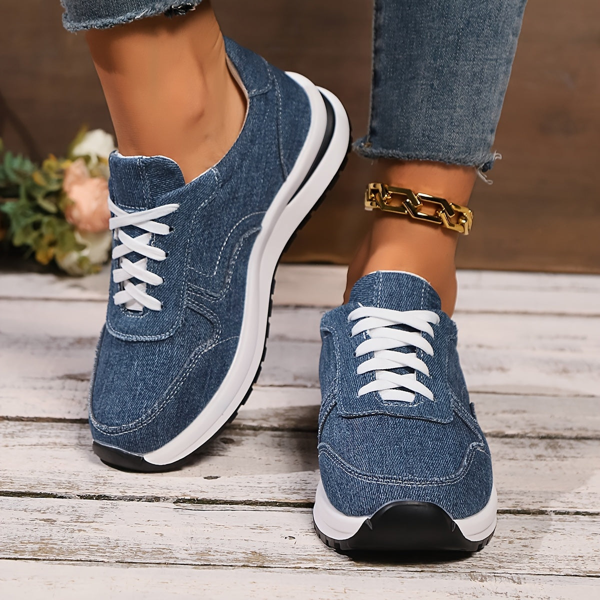 Melinda | Sportcipő Női Denim Fűzős Platformos