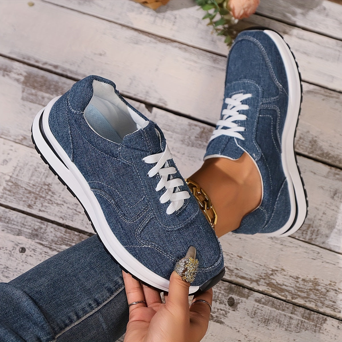 Melinda | Sportcipő Női Denim Fűzős Platformos