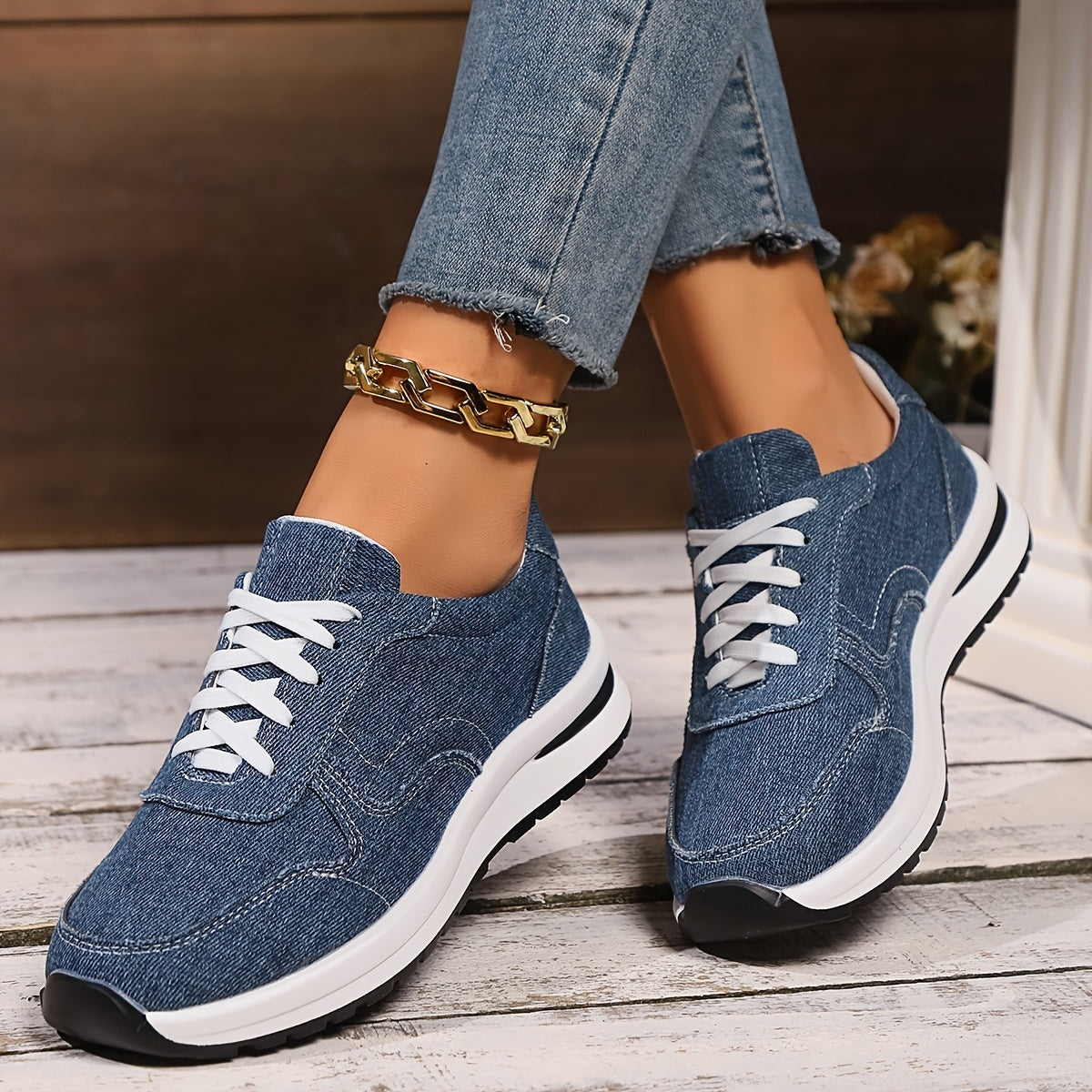 Melinda | Sportcipő Női Denim Fűzős Platformos