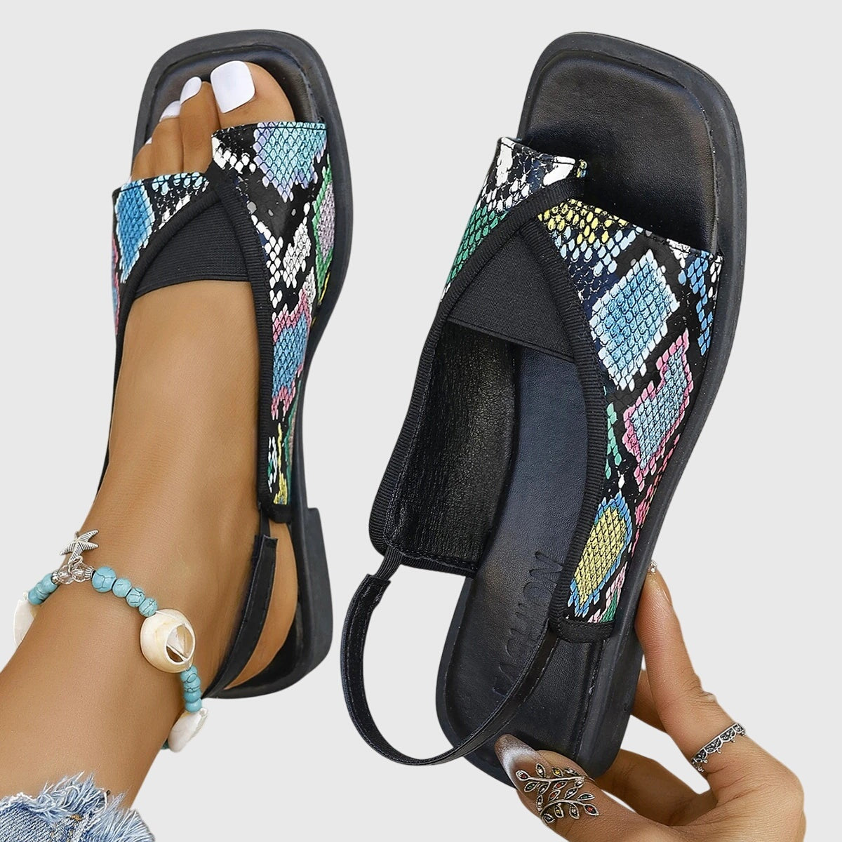 Mónika | Szandál Lapos Slingback Női Négyzetes Orrforma